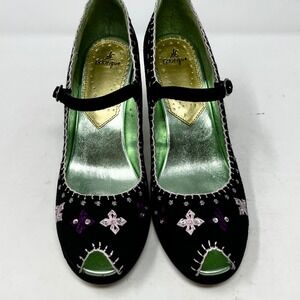 SE Sam Edelman Black Mary Jane Heels Embellished Floral 8.5 Cottagecore Pinup